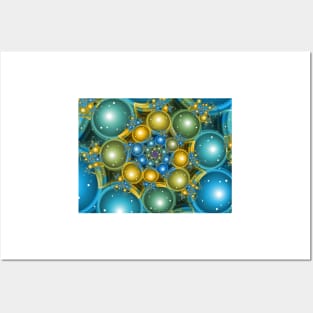 Blue and Yellow Fractal Spiral Posters and Art